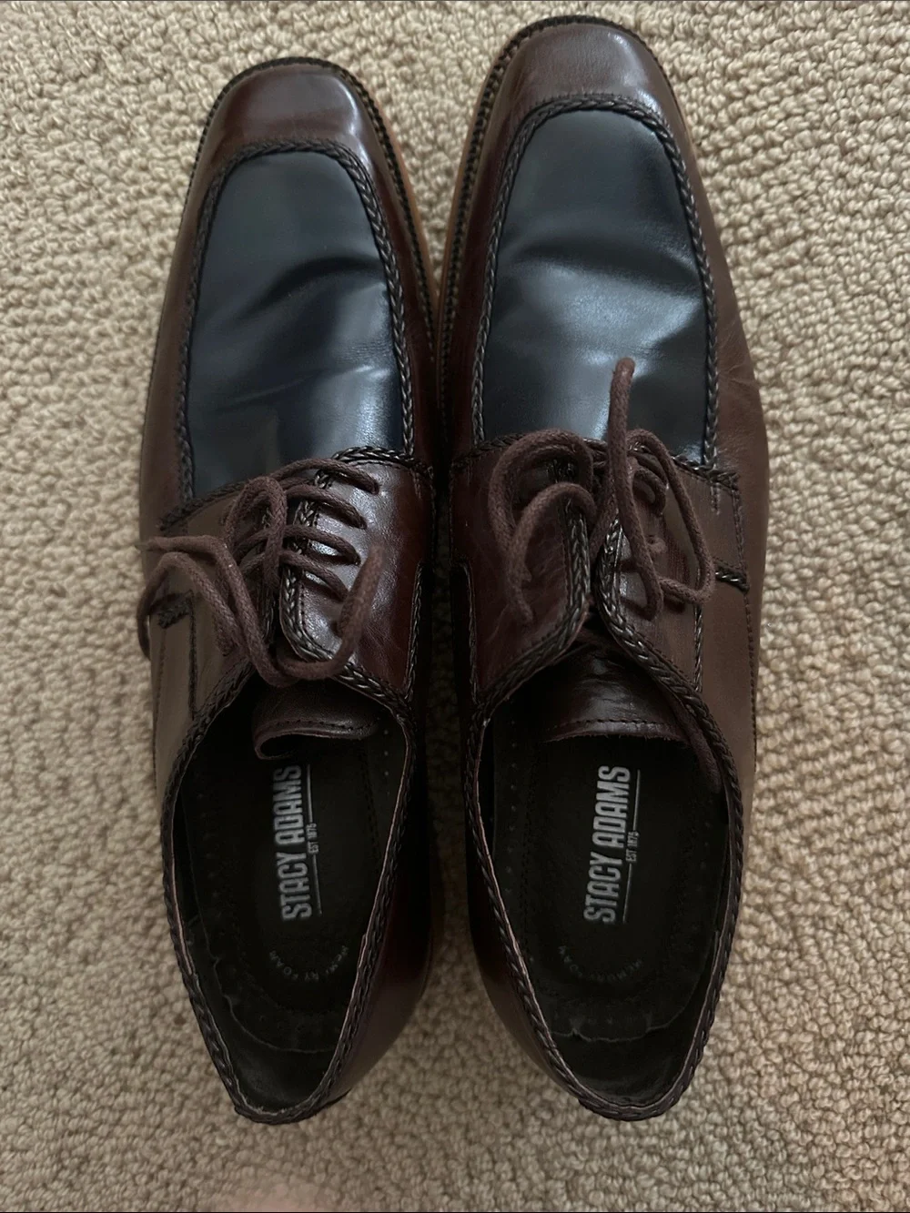 Stacy Adams Brown and Black Leather Lace-Up Derbys